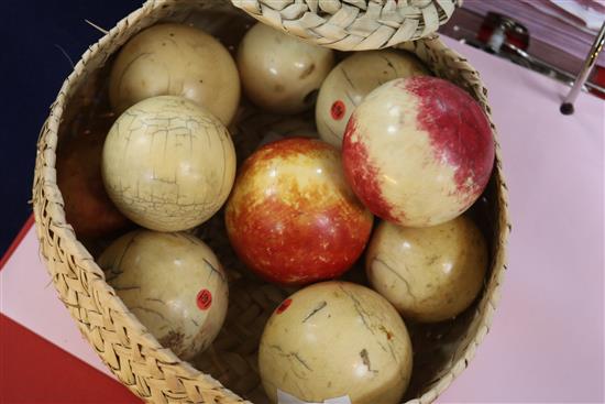 A collection of billiard balls, circa 1900